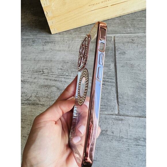 Luxury Diamond Rhinestone Crystal Bling Transparent iPhone Case 13 Pro Pink - Picture 5 of 6